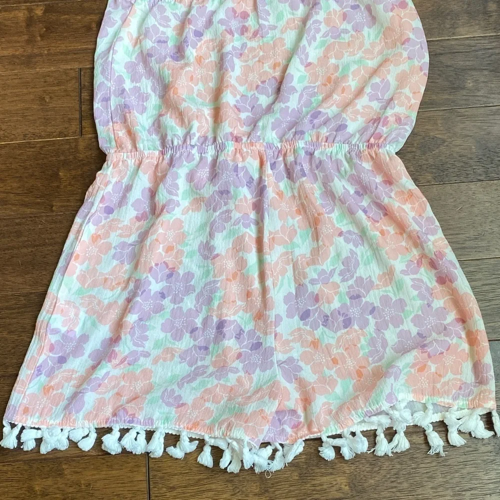 Pastel Floral Kids Romper with Tassel Trim